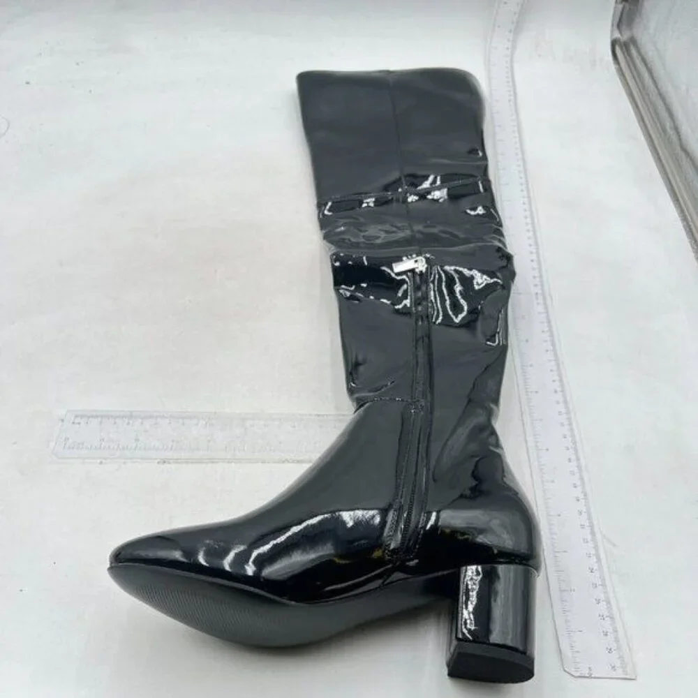 Over The Knee High Boots for Women Knee High Boots Chunky Block Heel Black Shoes